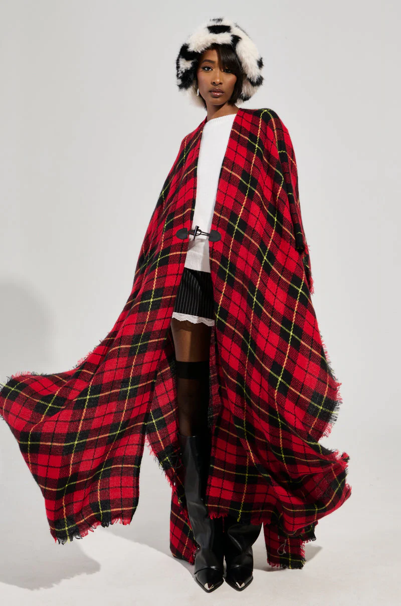 AURETA LONG PLAID PONCHO - Image 2