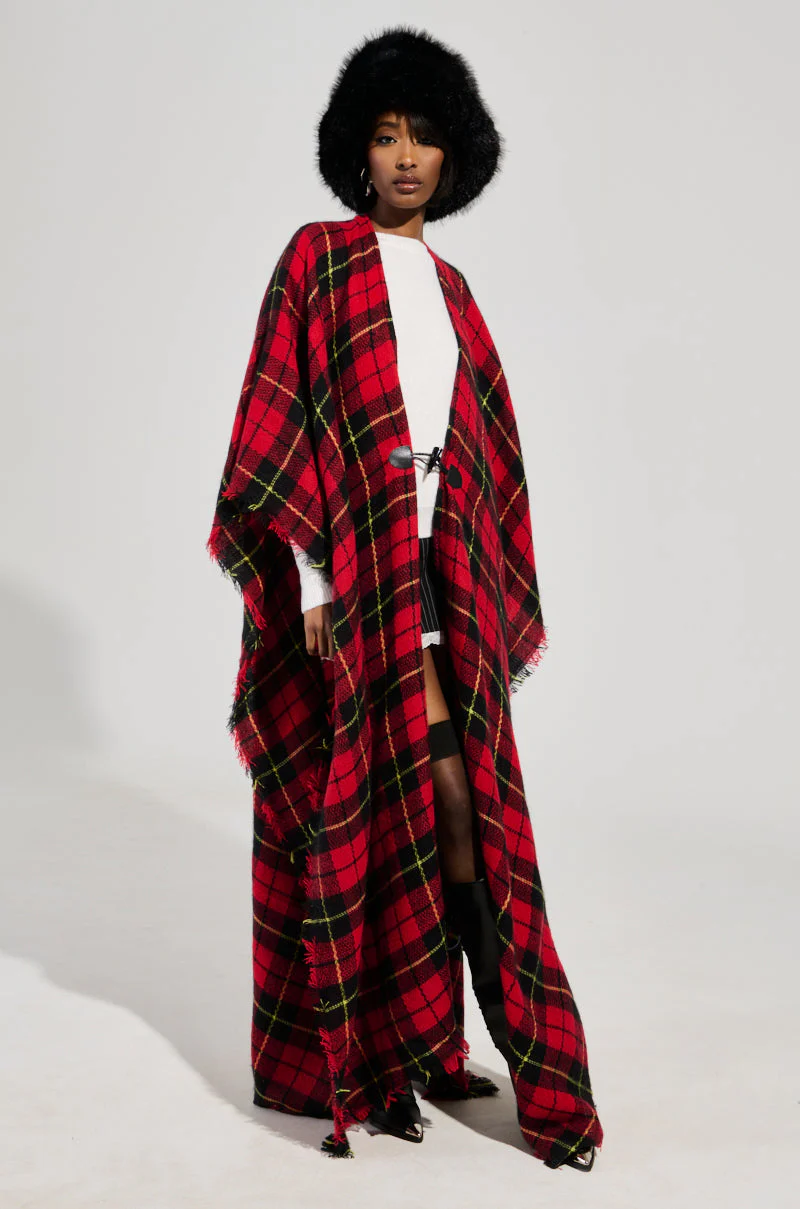 AURETA LONG PLAID PONCHO - Image 5
