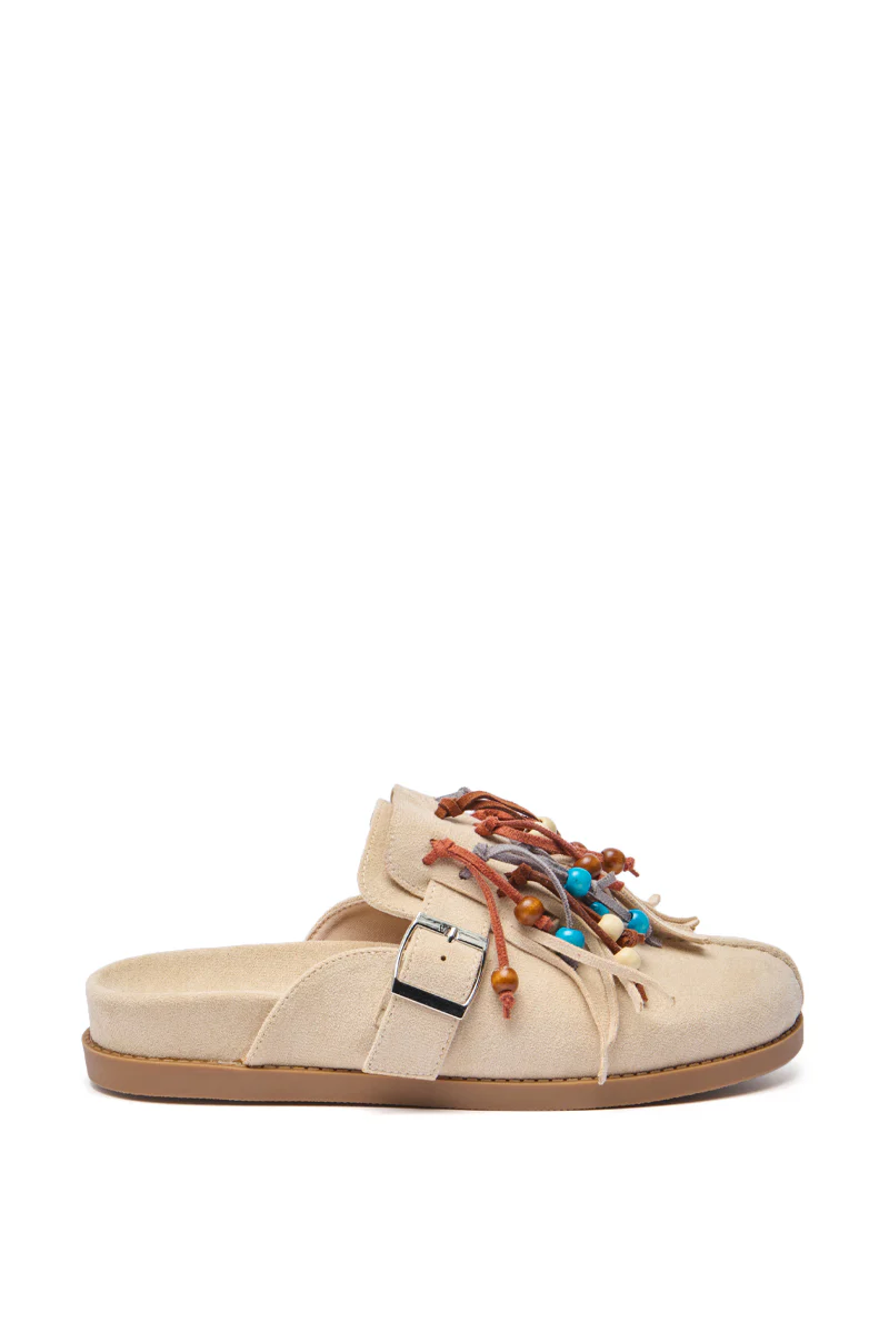 AZALEA WANG ABEILLE BEIGE FAUX SUEDE FRINGE CLOG - Image 2