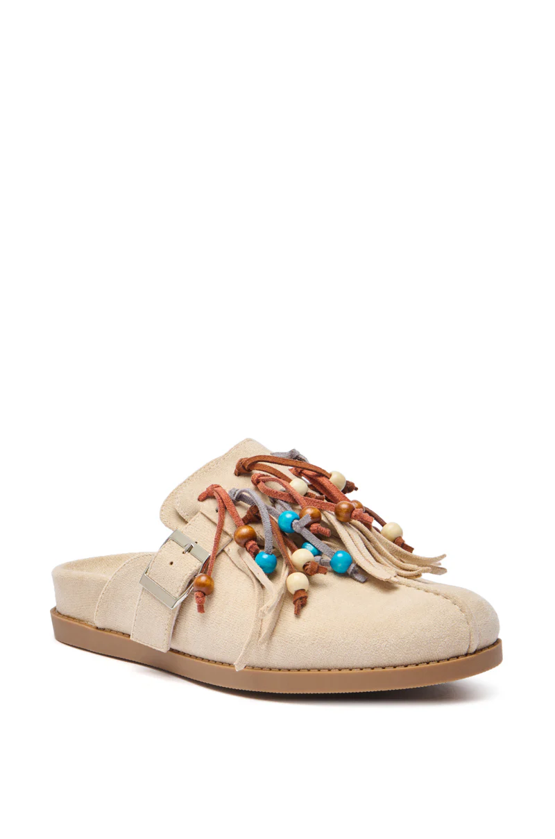 AZALEA WANG ABEILLE BEIGE FAUX SUEDE FRINGE CLOG - Image 3