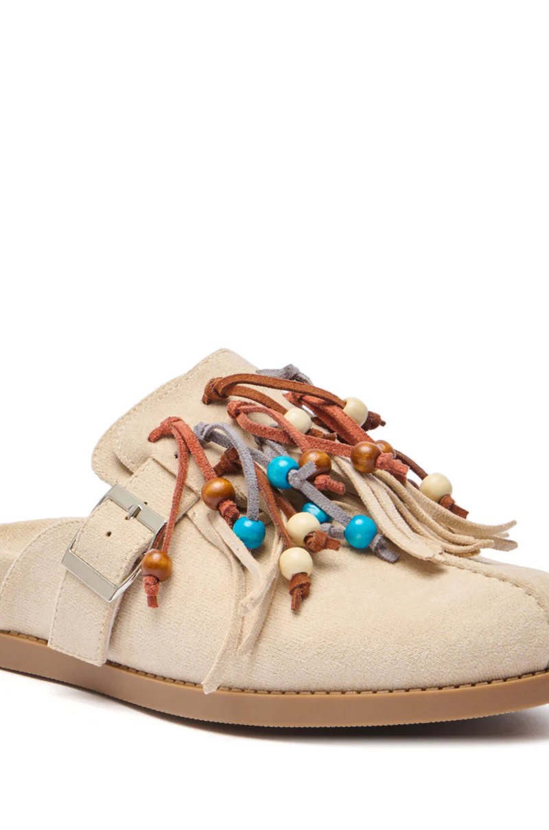 AZALEA WANG ABEILLE BEIGE FAUX SUEDE FRINGE CLOG - Image 5