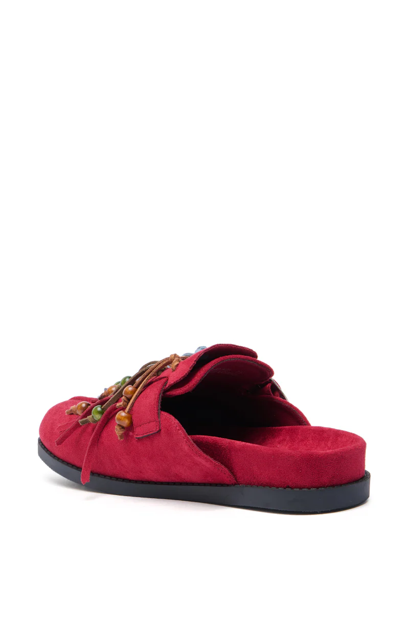 AZALEA WANG ABEILLE BURGUNDY FAUX SUEDE FRINGE CLOG - Image 4