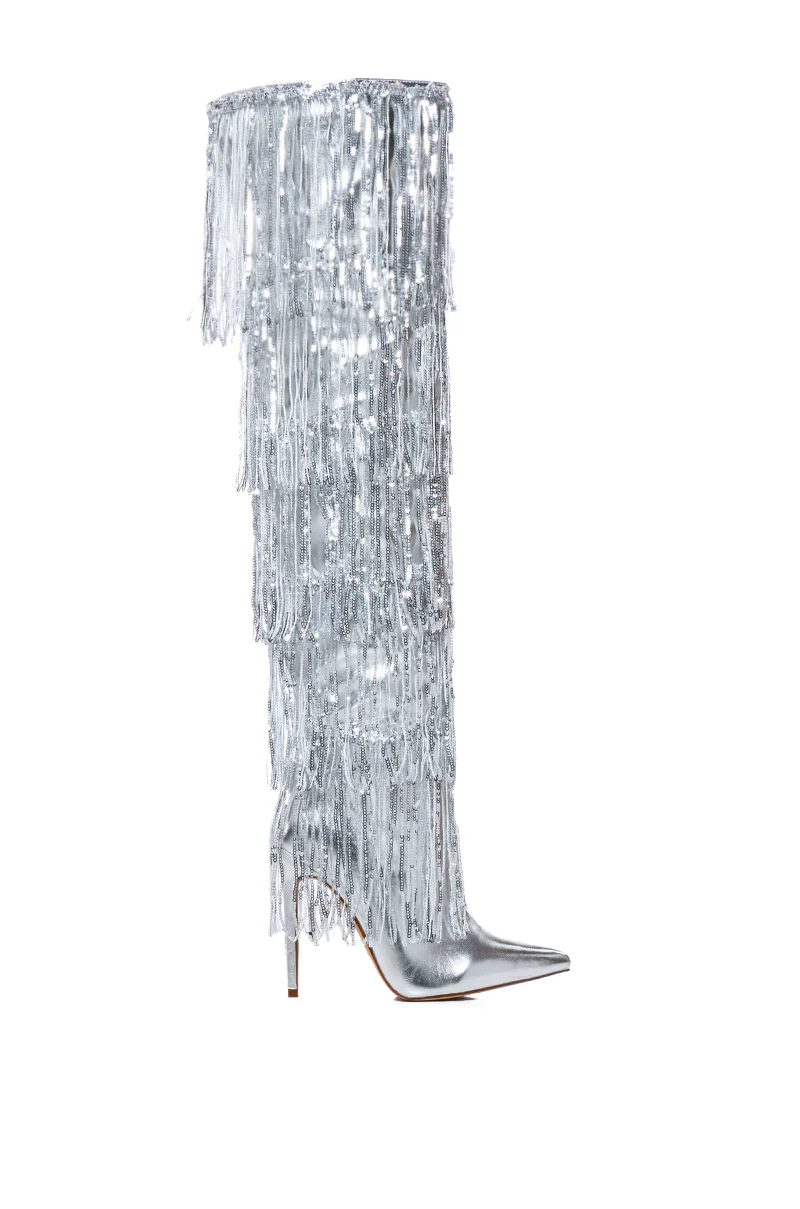 AZALEA WANG ADRIEL SILVER FRINGE STILETTO BOOT - Image 3