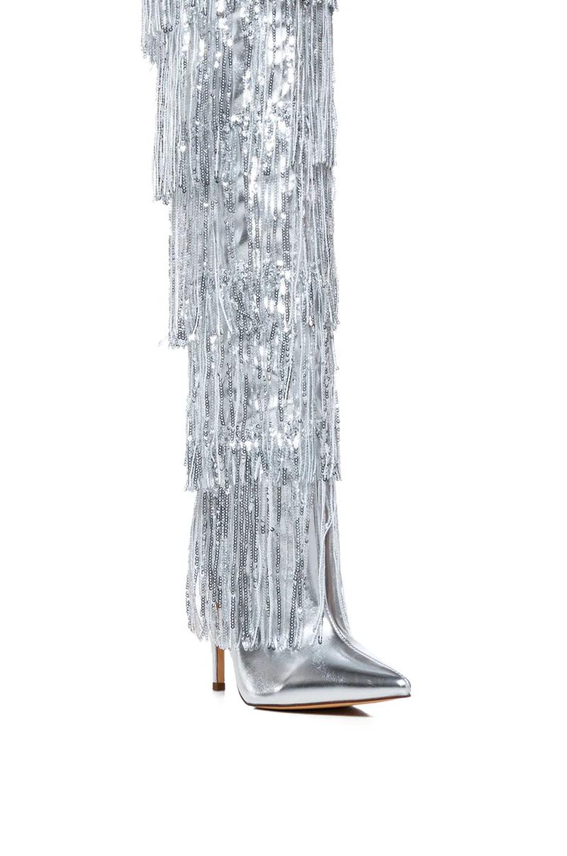 AZALEA WANG ADRIEL SILVER FRINGE STILETTO BOOT - Image 6