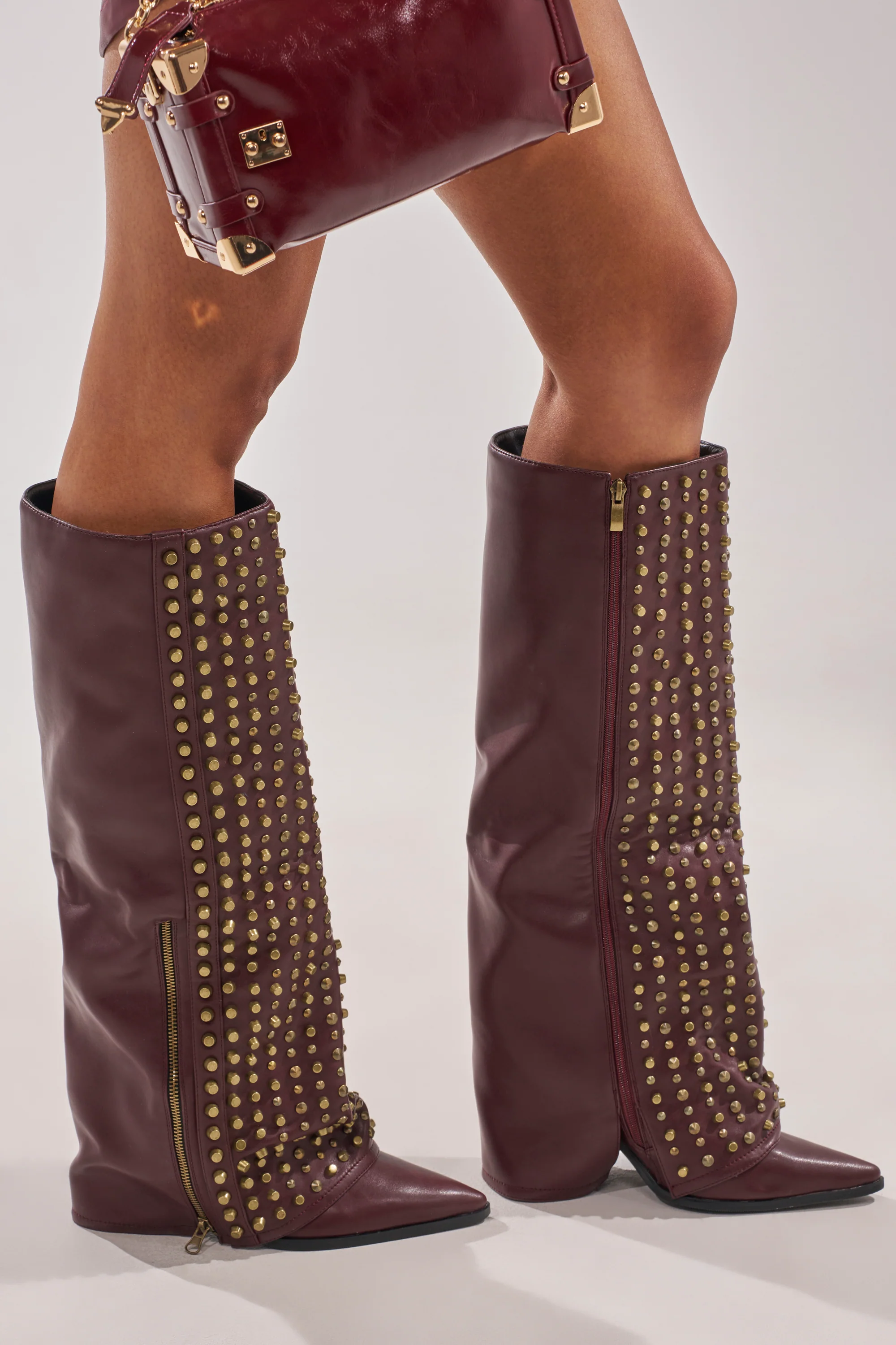 AZALEA WANG AGUSTUE BURGUNDY STUDDED WESTERN BOOT - Image 3