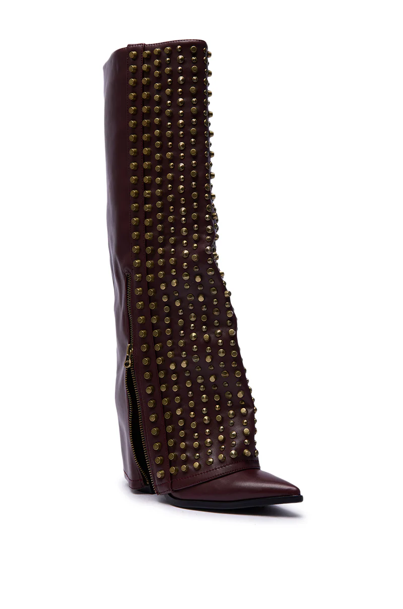 AZALEA WANG AGUSTUE BURGUNDY STUDDED WESTERN BOOT - Image 8