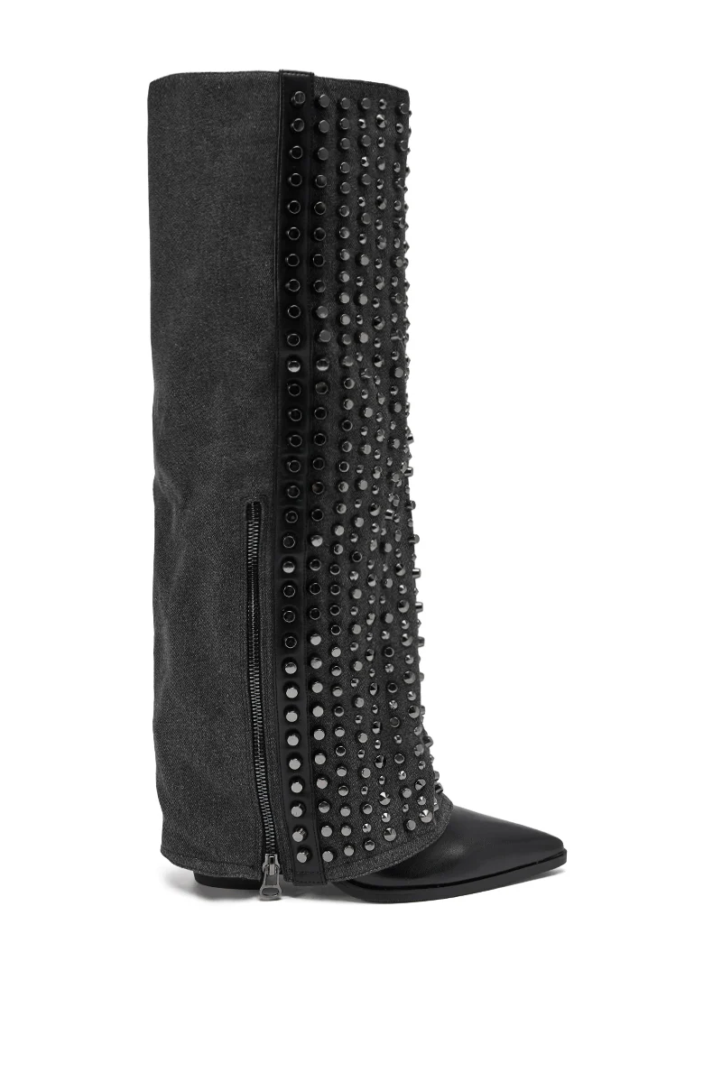 AZALEA WANG AGUSTUE BLACK STUDDED WESTERN BOOT - Image 5