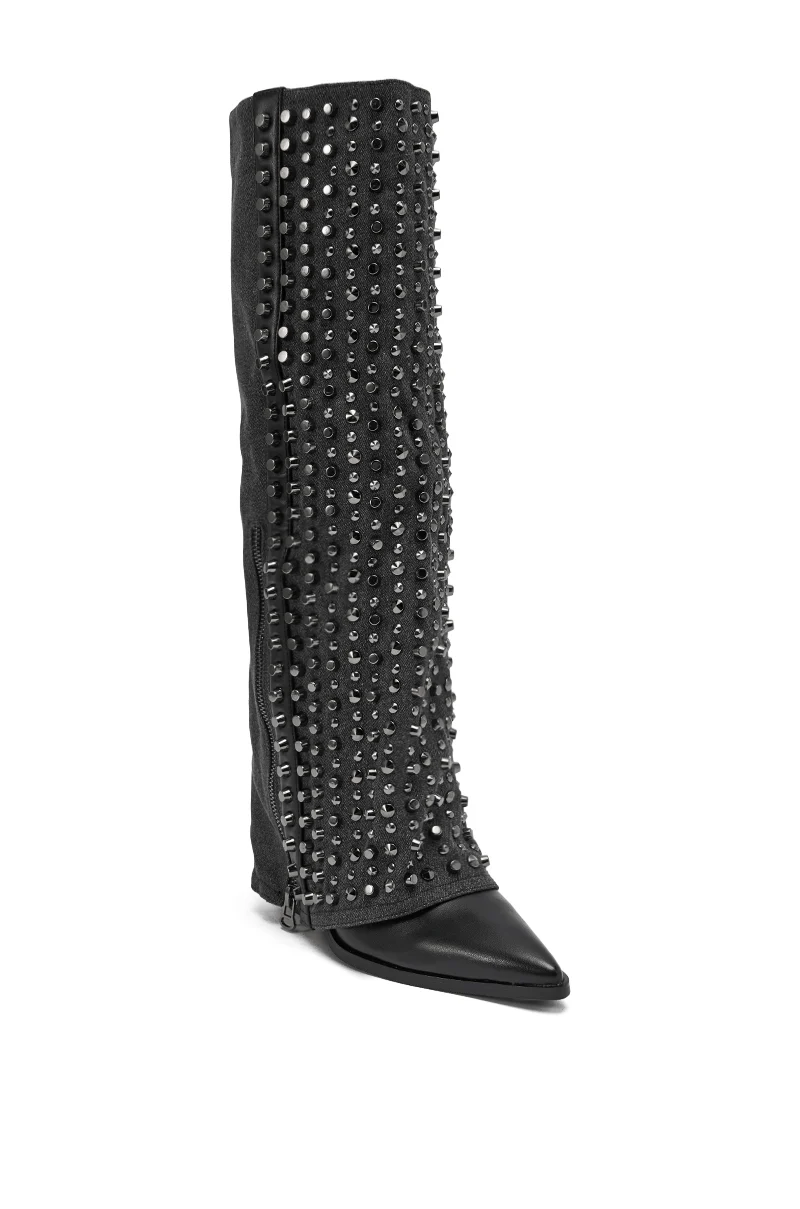 AZALEA WANG AGUSTUE BLACK STUDDED WESTERN BOOT - Image 6