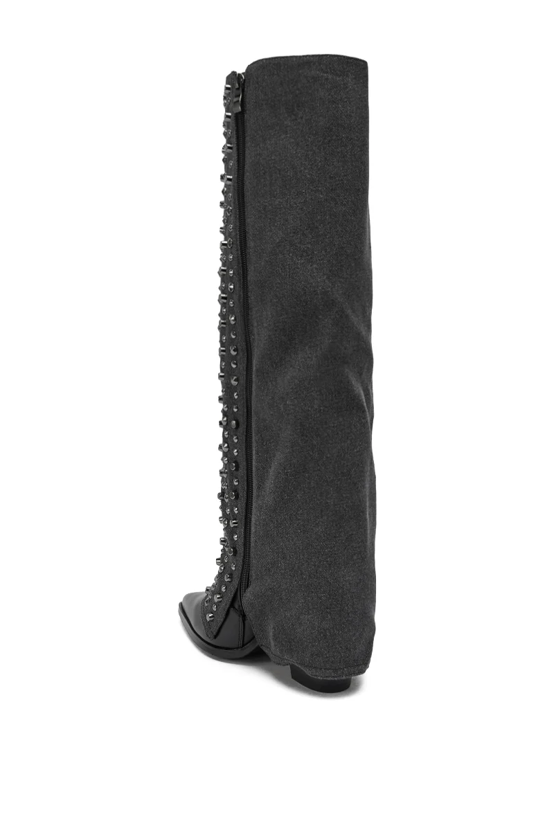 AZALEA WANG AGUSTUE BLACK STUDDED WESTERN BOOT - Image 7