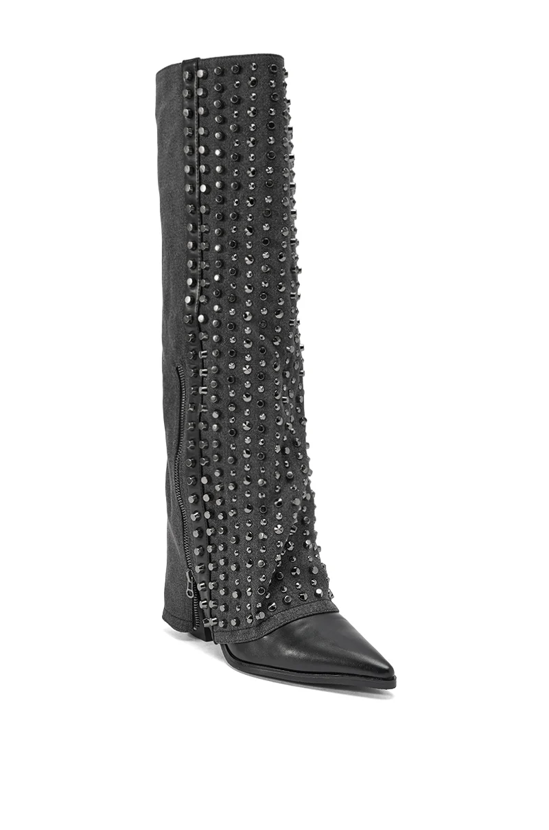 AZALEA WANG AGUSTUE BLACK STUDDED WESTERN BOOT - Image 8