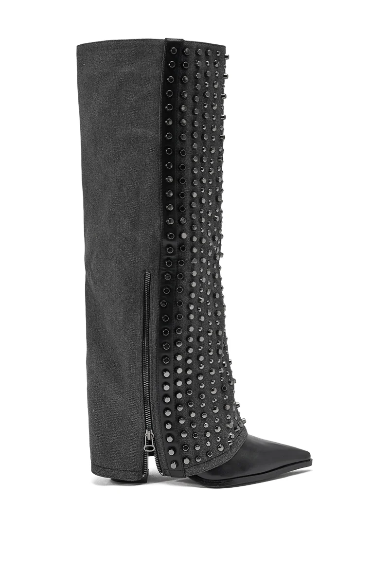 AZALEA WANG AGUSTUE BLACK STUDDED WESTERN BOOT - Image 9