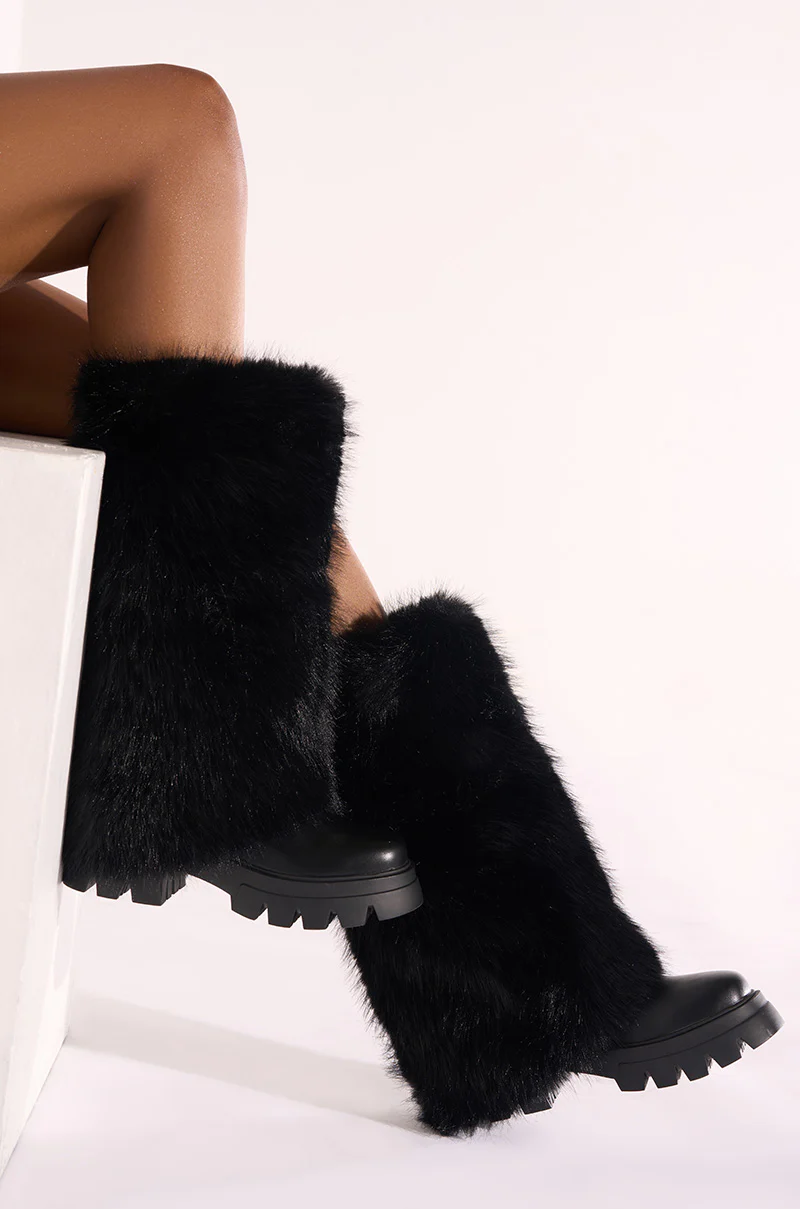 AZALEA WANG AHSOKA BLACK FUR FLATFORM BOOT - Image 2