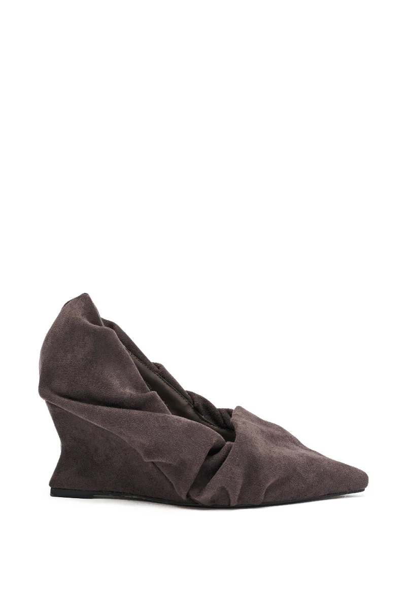 AZALEA WANG AICHA FAUX SUEDE GRAY RUCHED WEDGE PUMP - Image 3