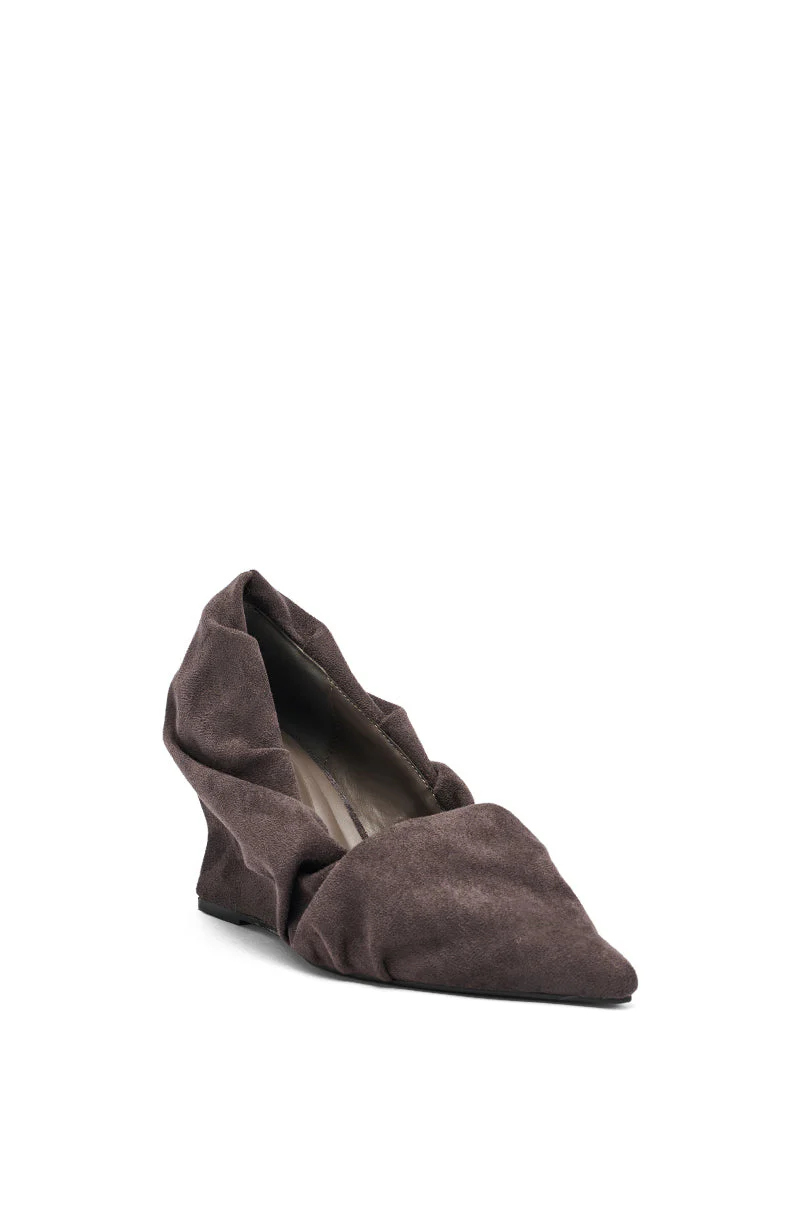 AZALEA WANG AICHA FAUX SUEDE GRAY RUCHED WEDGE PUMP - Image 5
