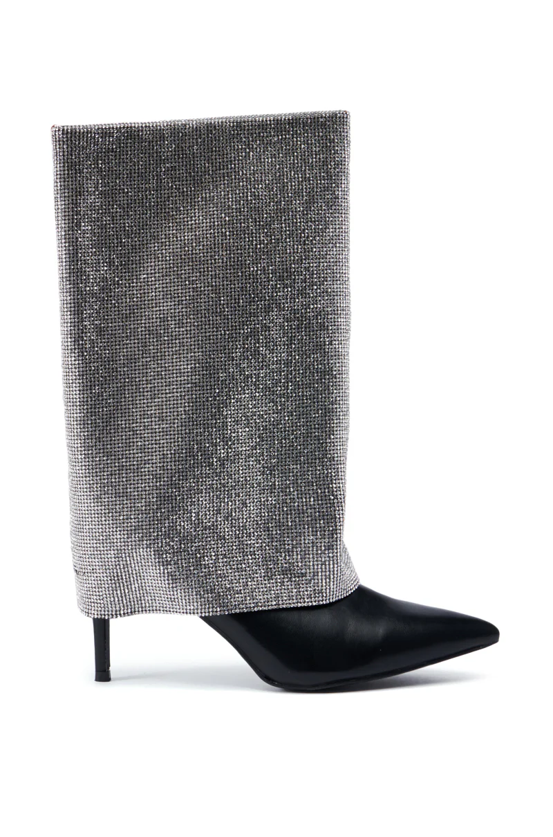 AZALEA WANG AISLING BLACK SPARKLE COVERED HEEL BOOT - Image 3