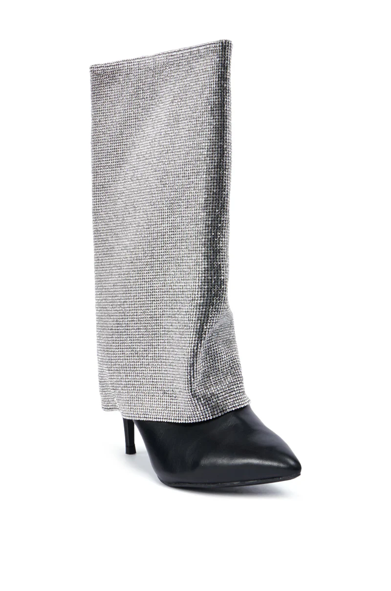 AZALEA WANG AISLING BLACK SPARKLE COVERED HEEL BOOT - Image 4