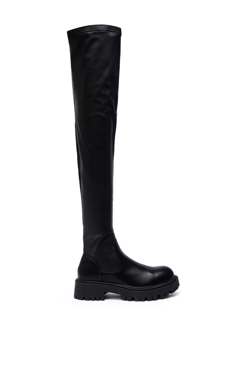AZALEA WANG AJUNA BLACK FLAT THIGH HIGH STRETCH PU BOOT - Image 5