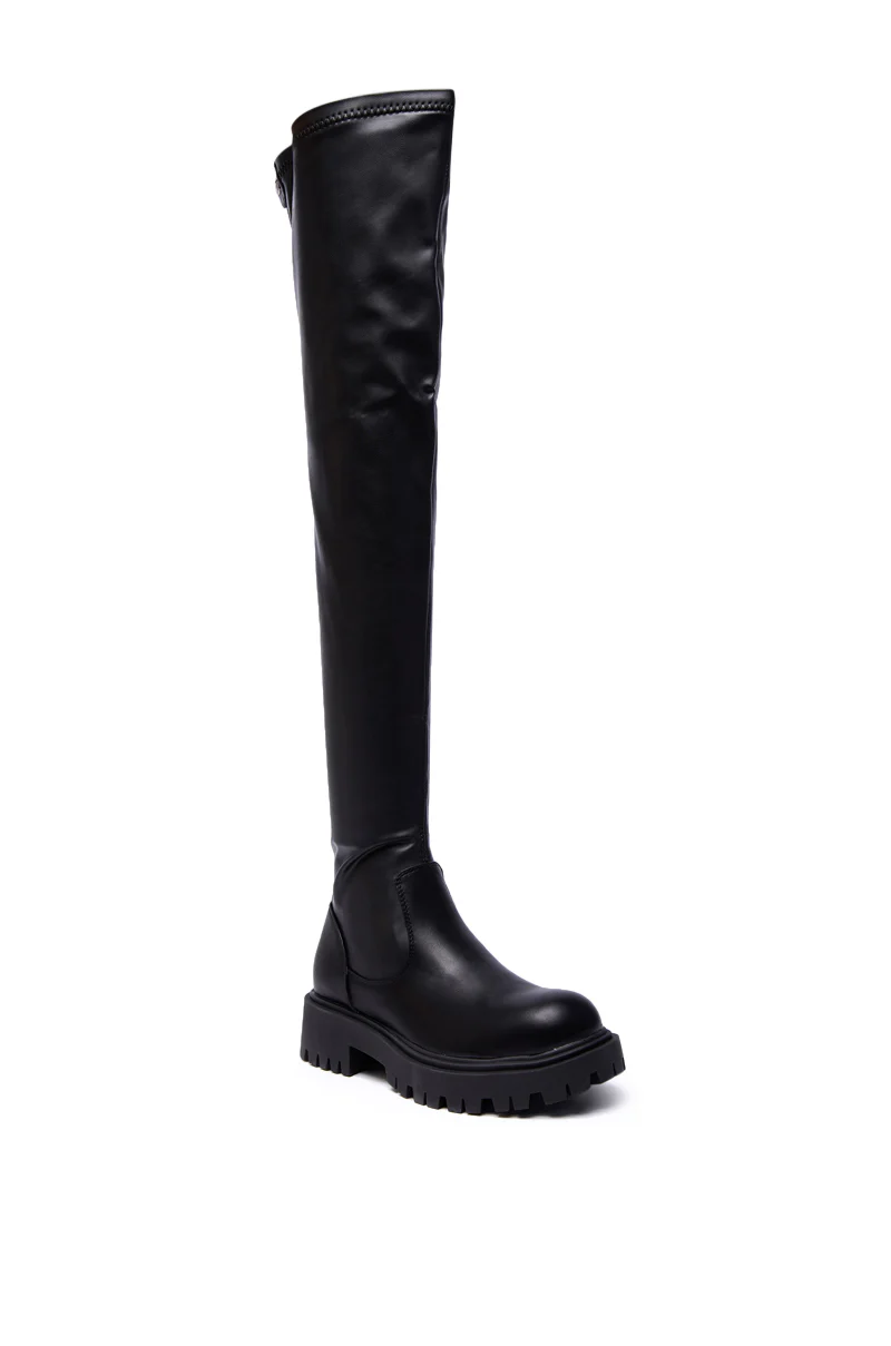 AZALEA WANG AJUNA BLACK FLAT THIGH HIGH STRETCH PU BOOT - Image 6