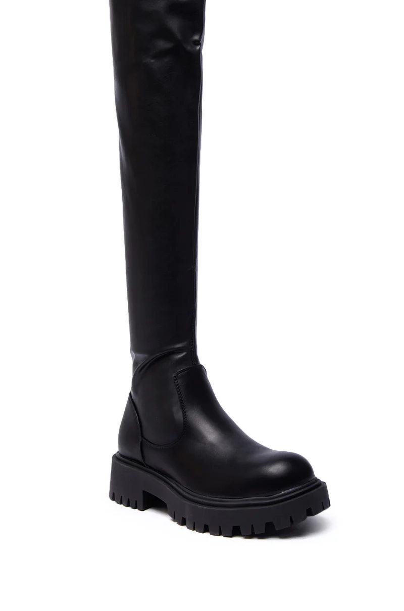 AZALEA WANG AJUNA BLACK FLAT THIGH HIGH STRETCH PU BOOT - Image 8