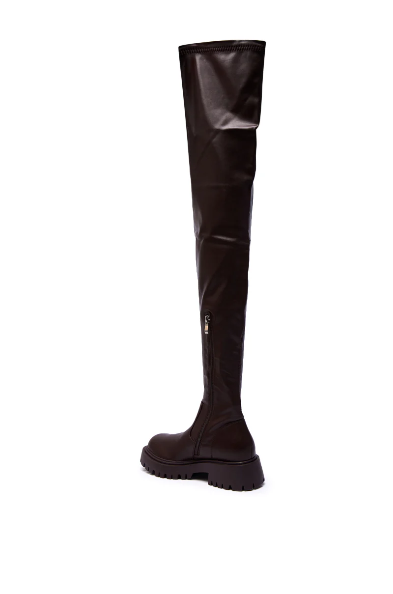 AZALEA WANG AJUNA CHOCOLATE FOUR WAY STRETCH PU FLAT BOOT - Image 8