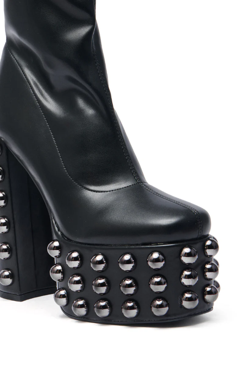AZALEA WANG AKITO BLACK GUN METAL STUDDED PLATFORM BOOTIE - Image 5