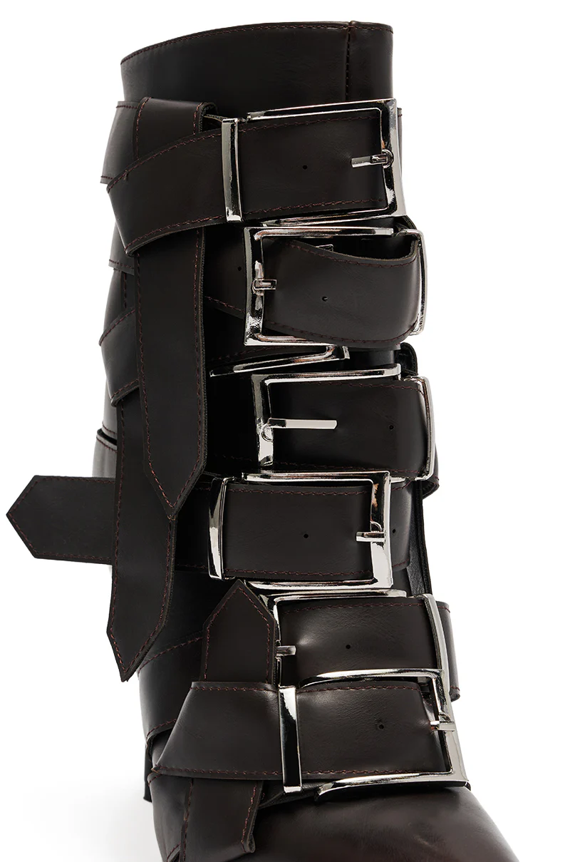 AZALEA WANG ALCETAS CHOCOLATE STILETTO BOOTIE WITH BUCKLES - Image 7