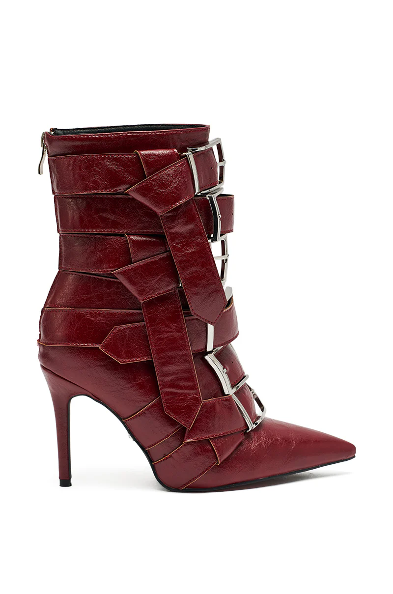 AZALEA WANG ALCETAS RED STILETTO BOOTIE WITH BUCKLES - Image 4