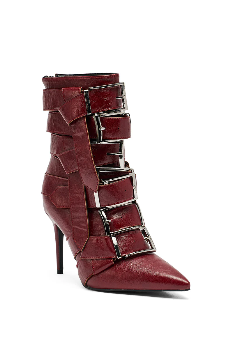 AZALEA WANG ALCETAS RED STILETTO BOOTIE WITH BUCKLES - Image 5
