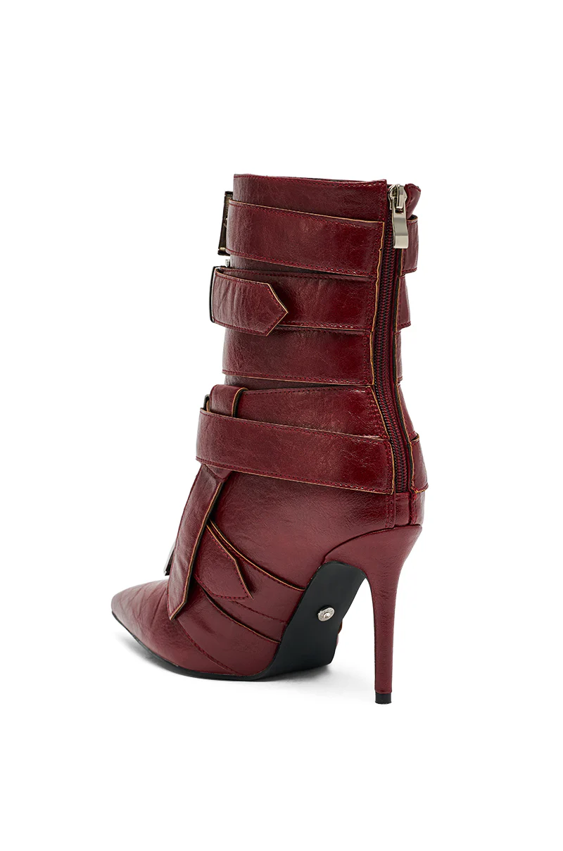 AZALEA WANG ALCETAS RED STILETTO BOOTIE WITH BUCKLES - Image 6