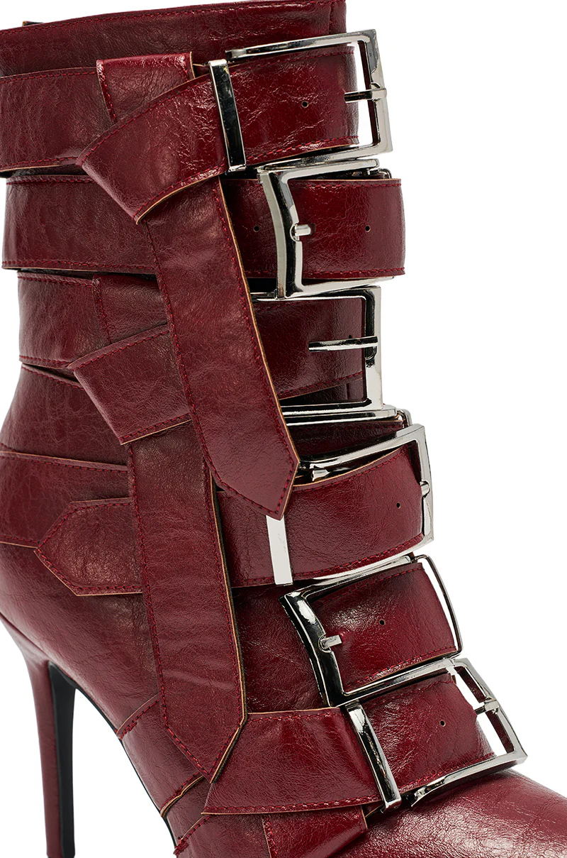 AZALEA WANG ALCETAS RED STILETTO BOOTIE WITH BUCKLES - Image 7