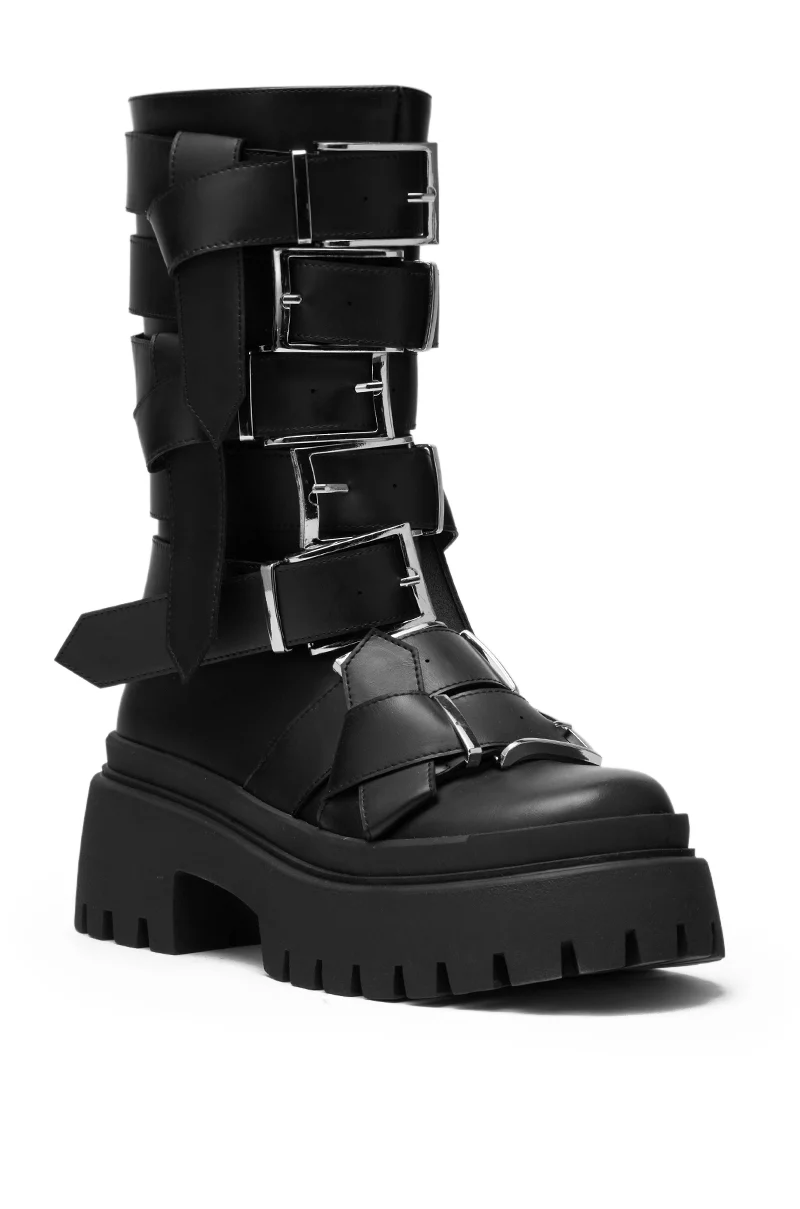 AZALEA WANG ALCETASA BLACK COMBAT BOOTIE WITH BUCKLE DETAIL - Image 3