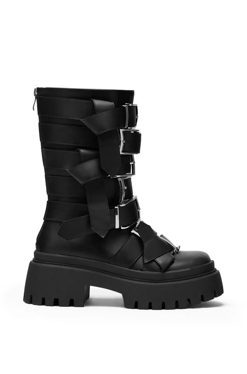 AZALEA WANG ALCETASA BLACK COMBAT BOOTIE WITH BUCKLE DETAIL - Image 7