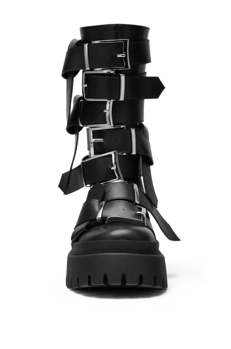 AZALEA WANG ALCETASA BLACK COMBAT BOOTIE WITH BUCKLE DETAIL - Image 8