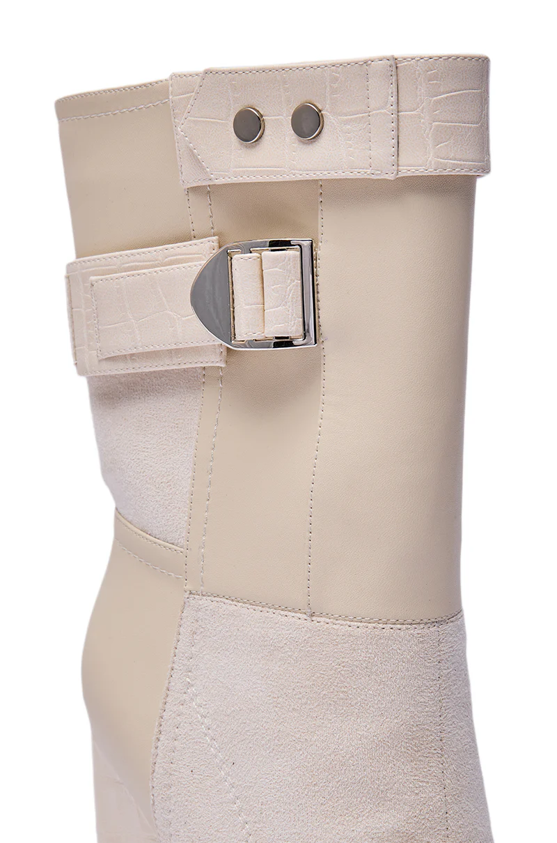 AZALEA WANG ALLONA BONE CHUNKY SQUARE TOE BOOT - Image 5