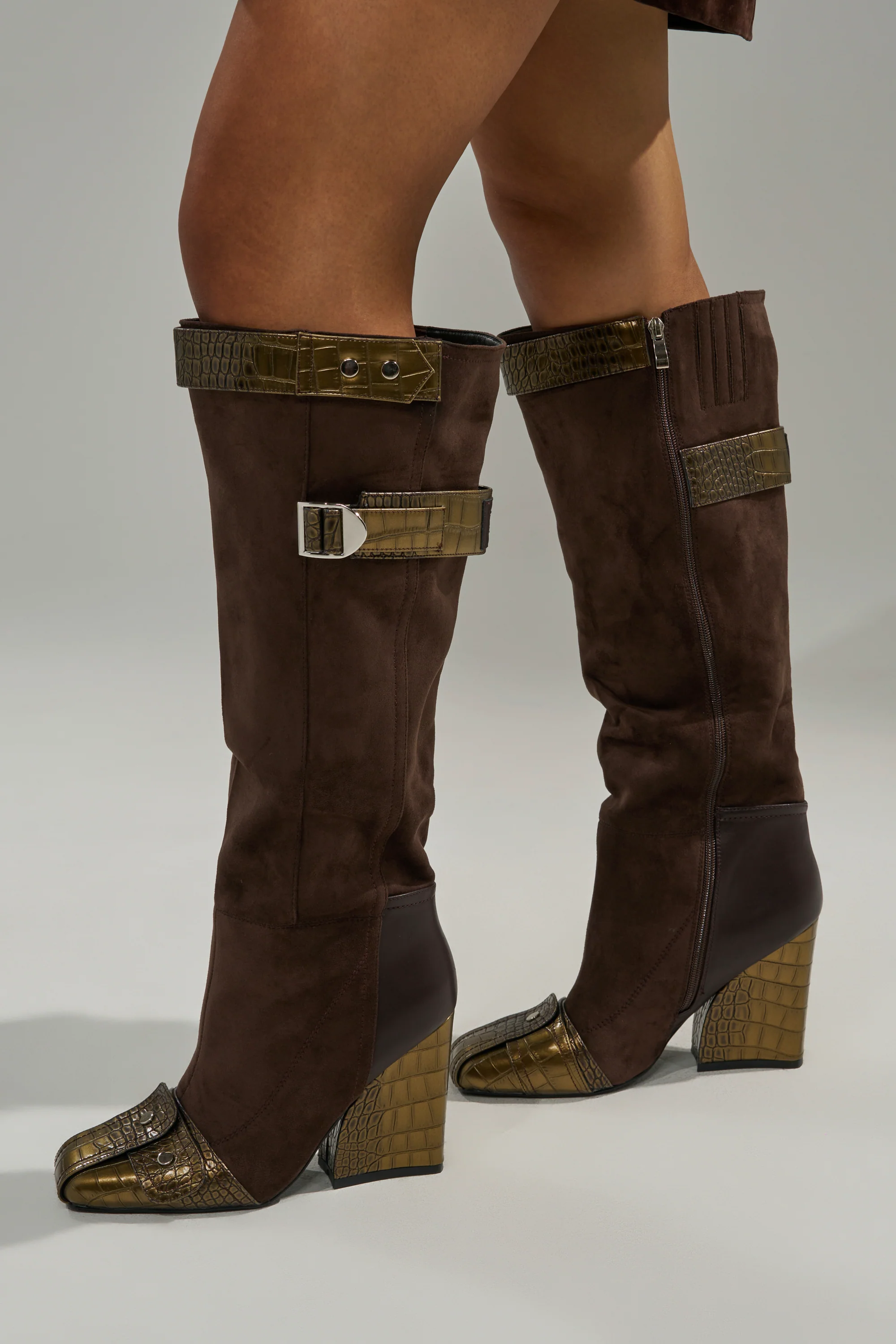 AZALEA WANG ALLONAS BROWN KNEE HIGH CHUNKY BOOT - Image 2