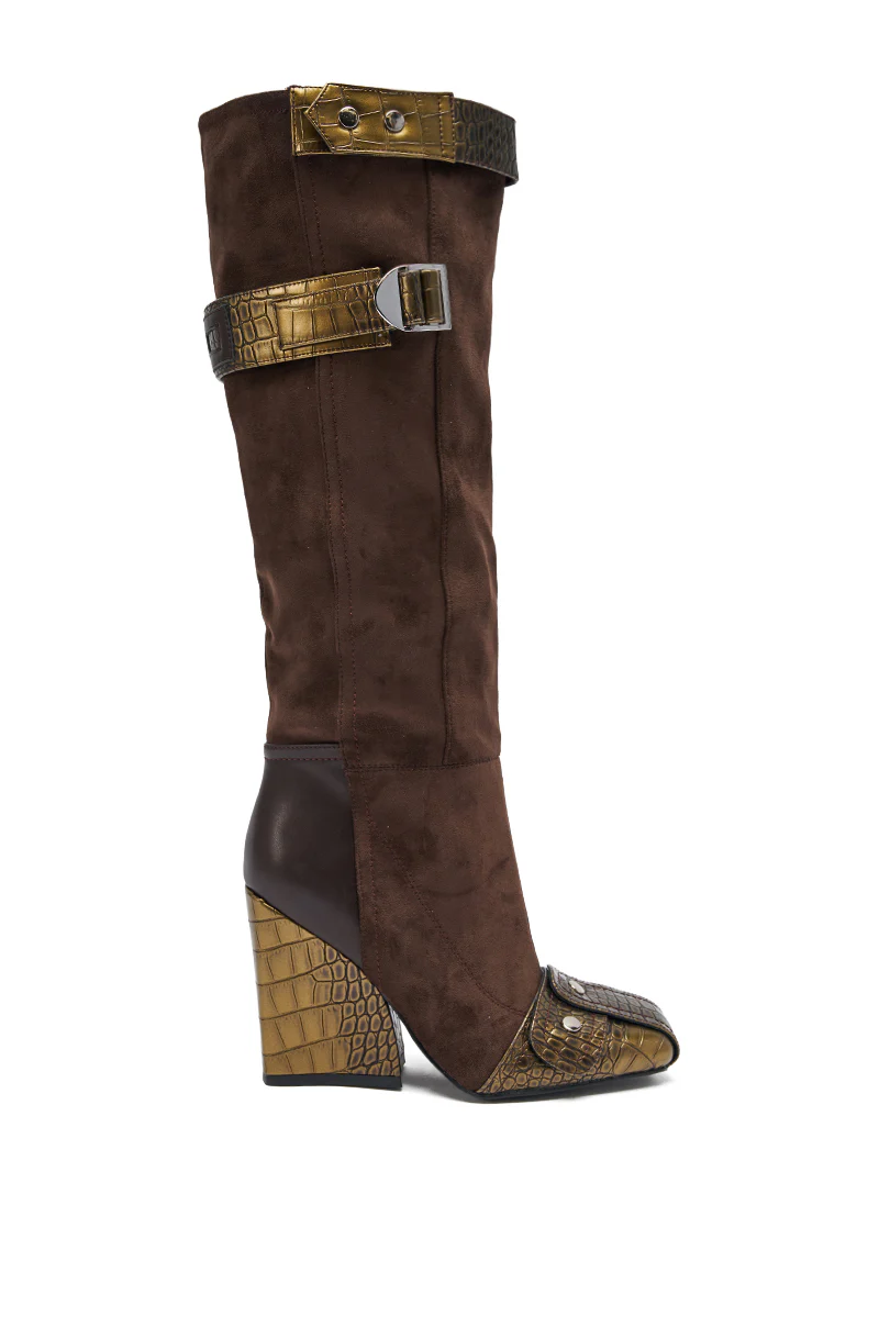 AZALEA WANG ALLONAS BROWN KNEE HIGH CHUNKY BOOT - Image 7