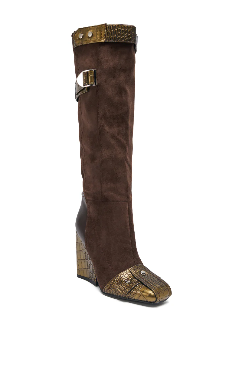AZALEA WANG ALLONAS BROWN KNEE HIGH CHUNKY BOOT - Image 8