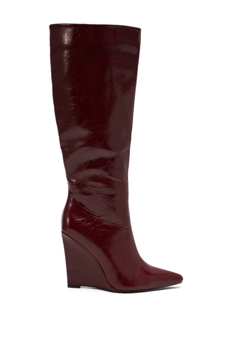 AZALEA WANG AMAADIS BURGUNDY WEDGE KNEE HIGH BOOT - Image 4