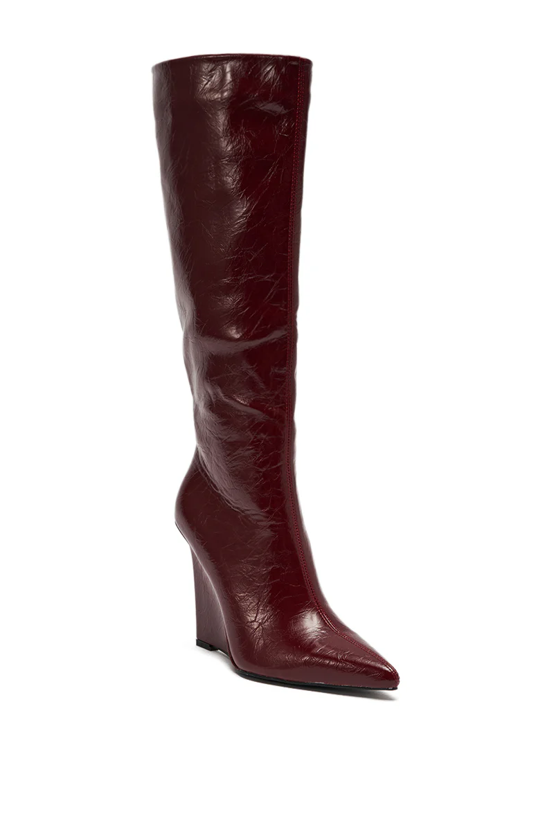 AZALEA WANG AMAADIS BURGUNDY WEDGE KNEE HIGH BOOT - Image 5