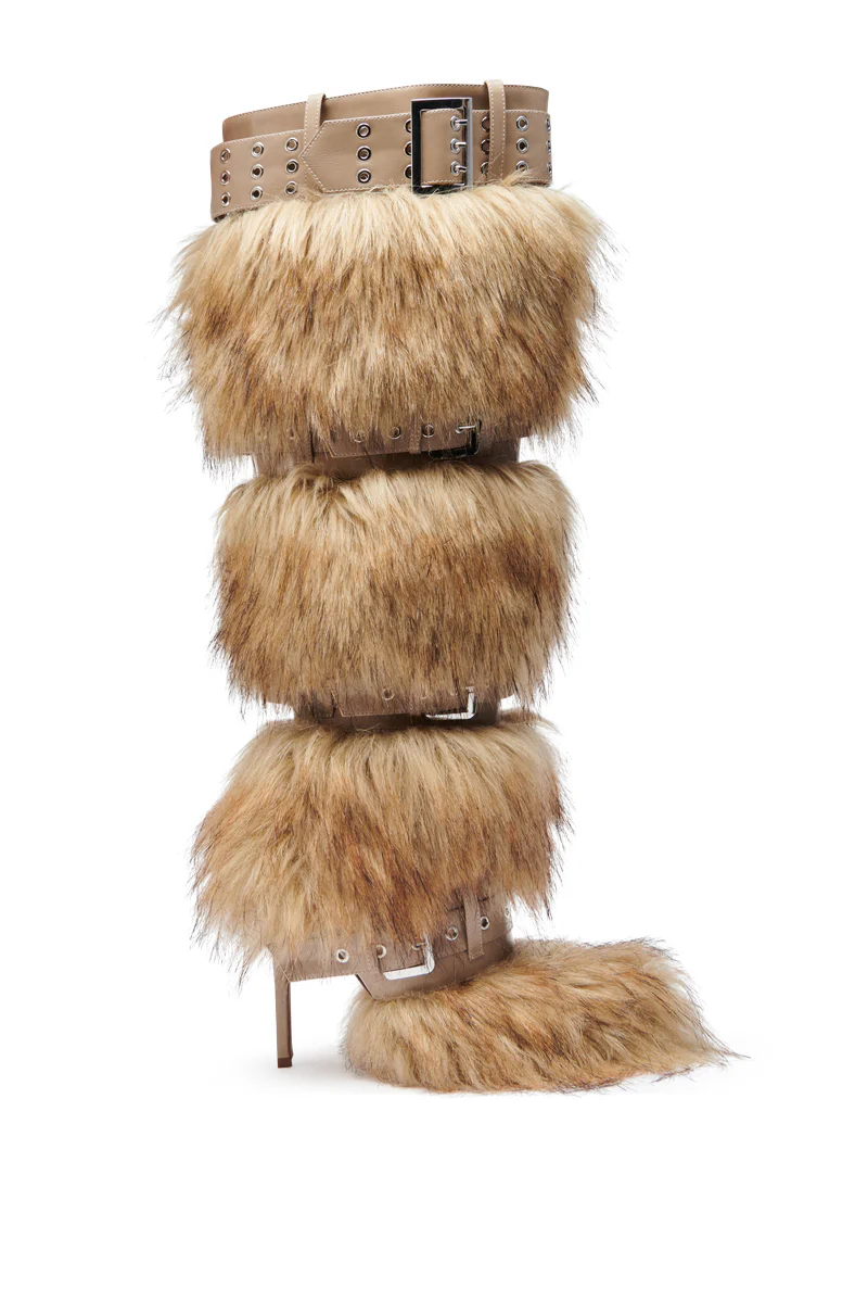 AZALEA WANG AMALBERT BROWN MULTI FUR AND BUCKLES BOOT - Image 10