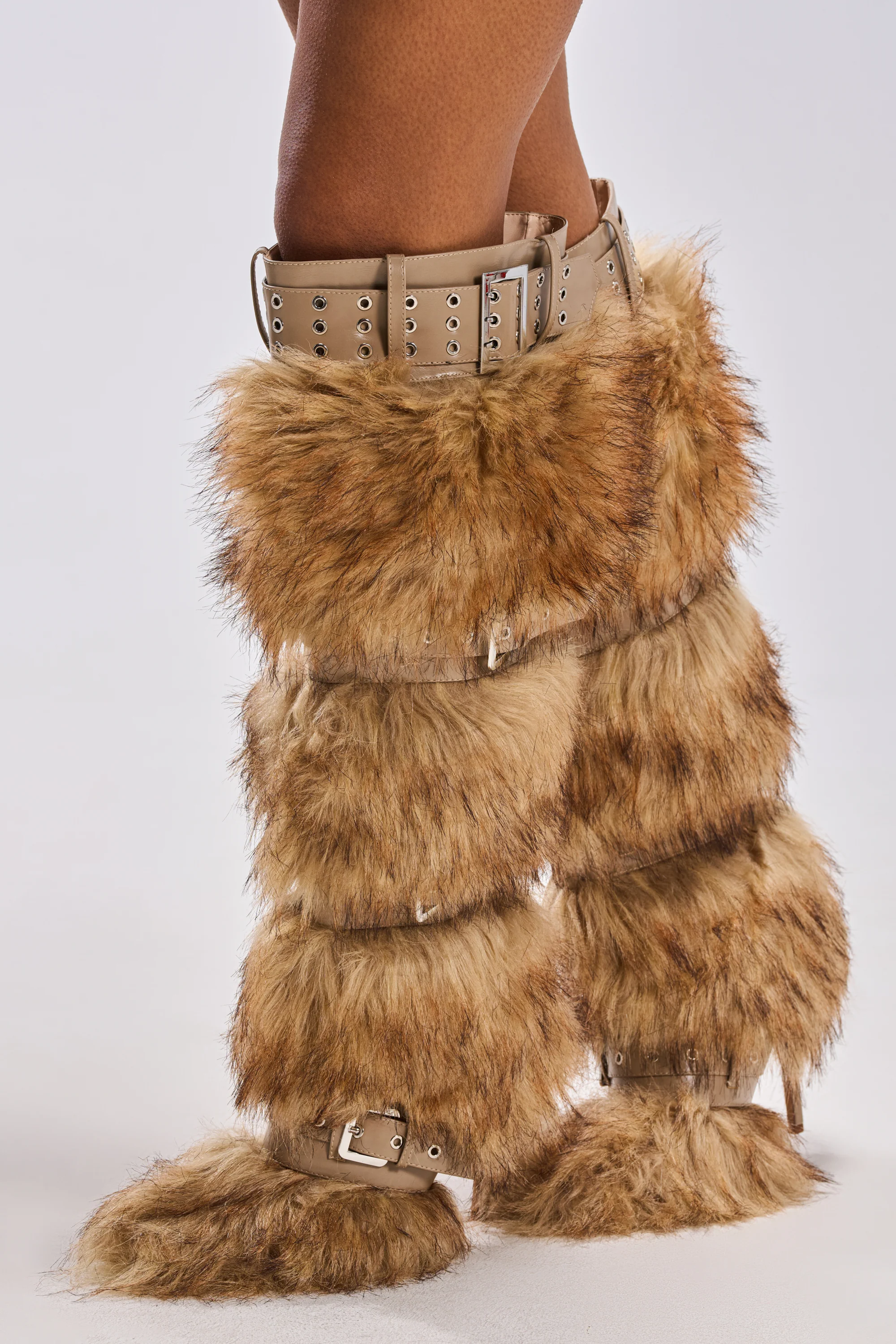 AZALEA WANG AMALBERT BROWN MULTI FUR AND BUCKLES BOOT - Image 3
