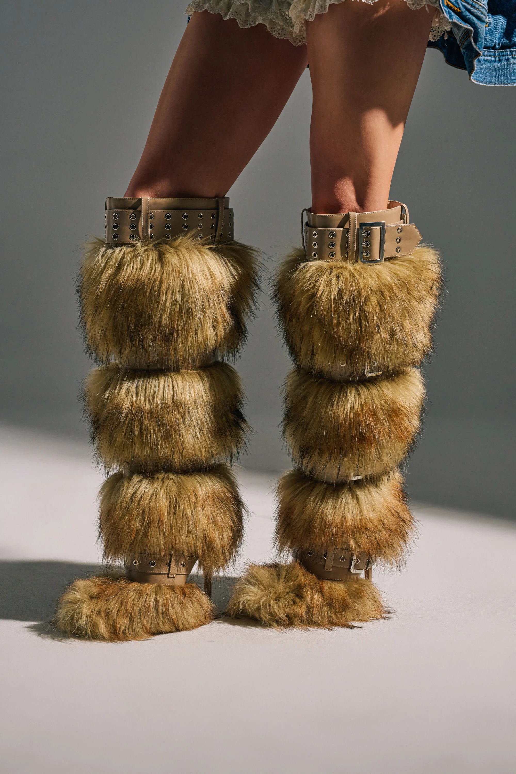 AZALEA WANG AMALBERT BROWN MULTI FUR AND BUCKLES BOOT - Image 5