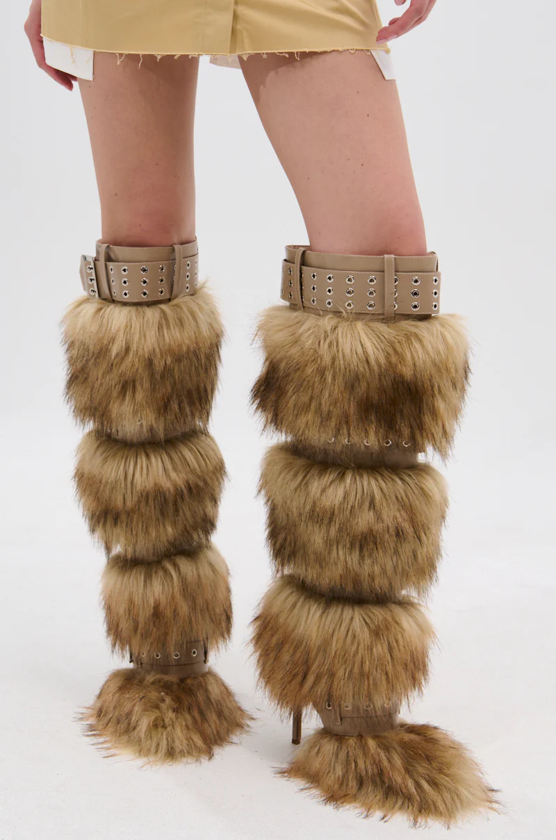 AZALEA WANG AMALBERT BROWN MULTI FUR AND BUCKLES BOOT - Image 9