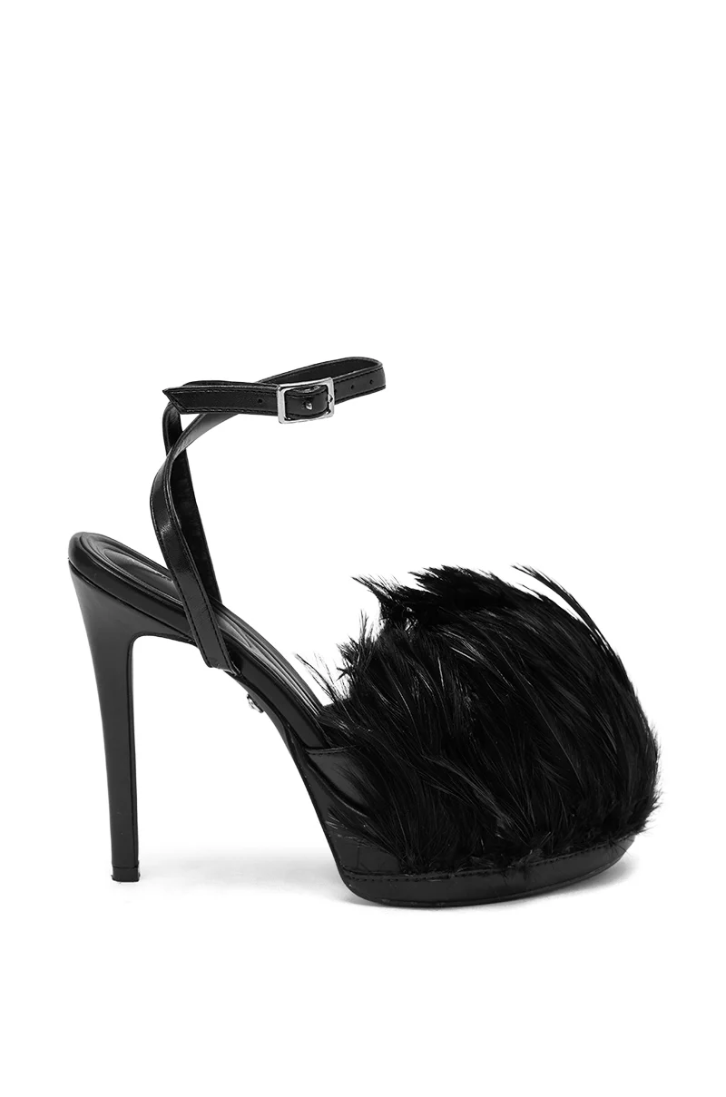 AZALEA WANG ANGELES BLACK FEATHER STILETTO SANDAL - Image 5