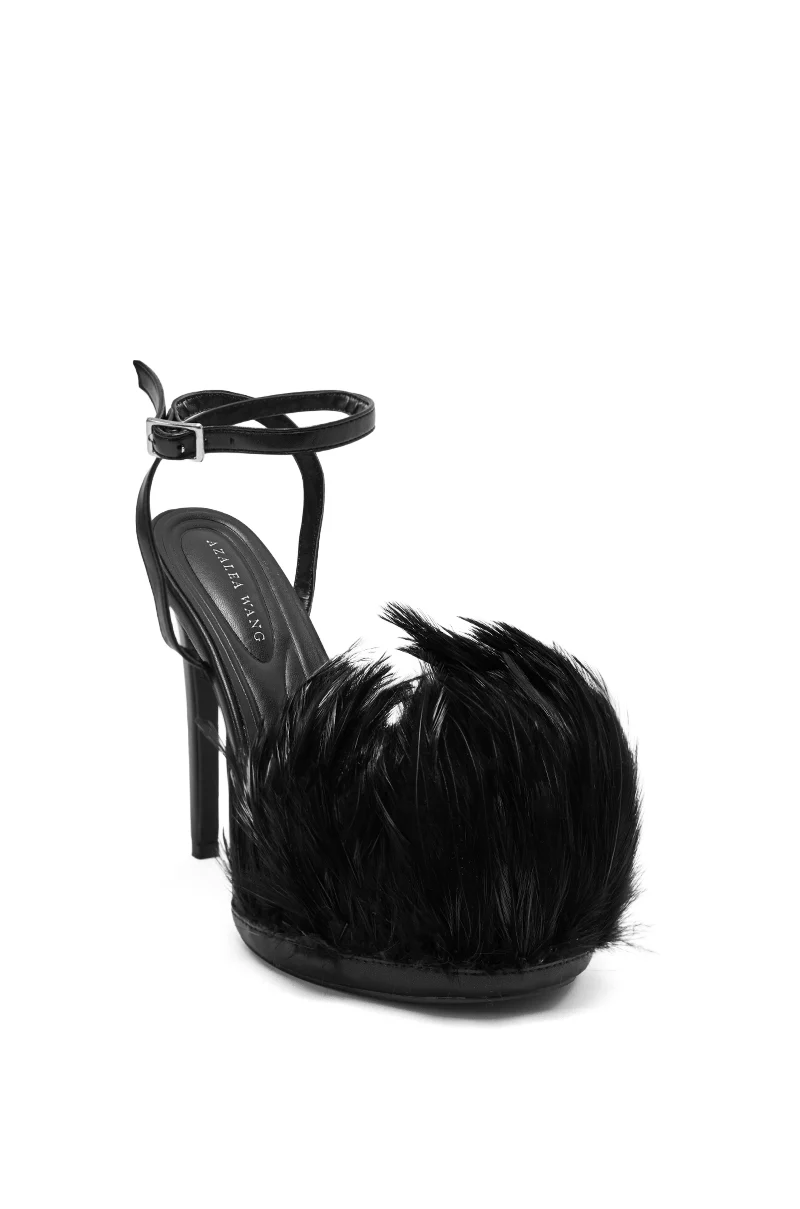 AZALEA WANG ANGELES BLACK FEATHER STILETTO SANDAL - Image 6