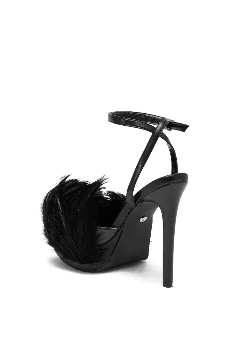 AZALEA WANG ANGELES BLACK FEATHER STILETTO SANDAL - Image 7