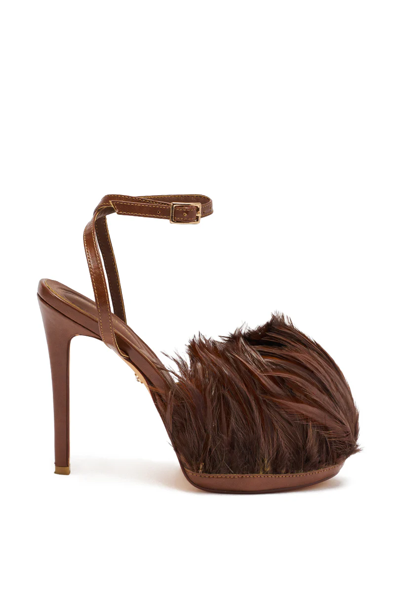AZALEA WANG ANGELES BROWN FEATHER STILETTO SANDAL - Image 4