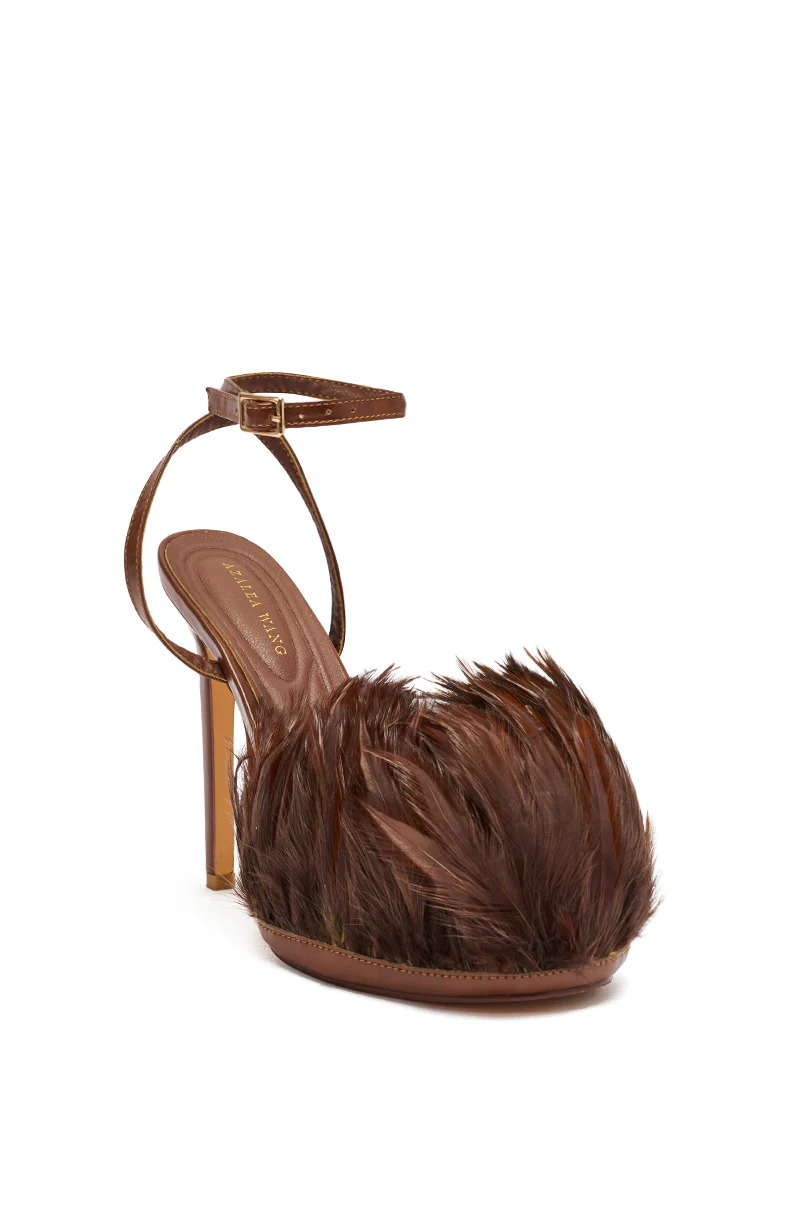 AZALEA WANG ANGELES BROWN FEATHER STILETTO SANDAL - Image 5