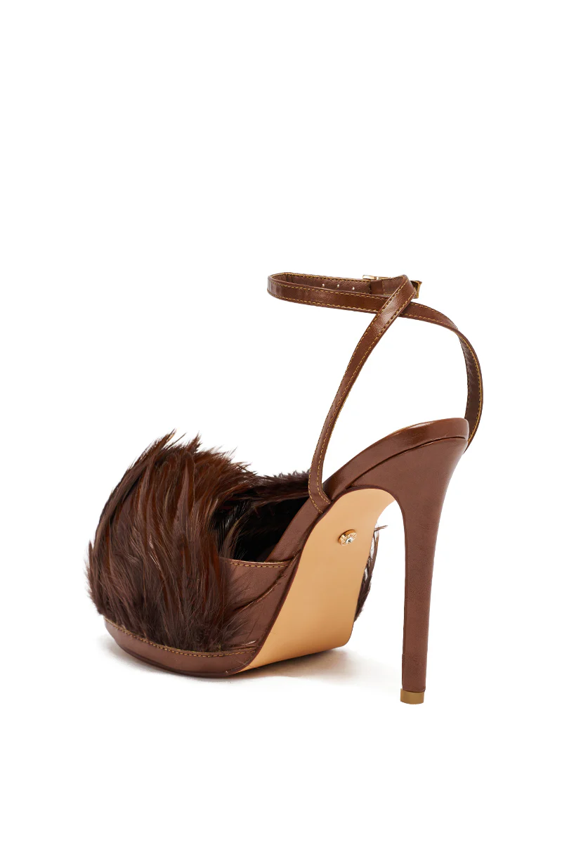 AZALEA WANG ANGELES BROWN FEATHER STILETTO SANDAL - Image 6