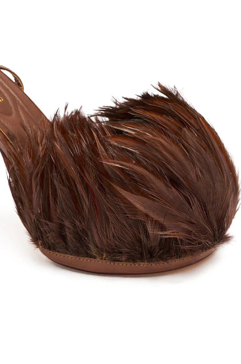 AZALEA WANG ANGELES BROWN FEATHER STILETTO SANDAL - Image 7